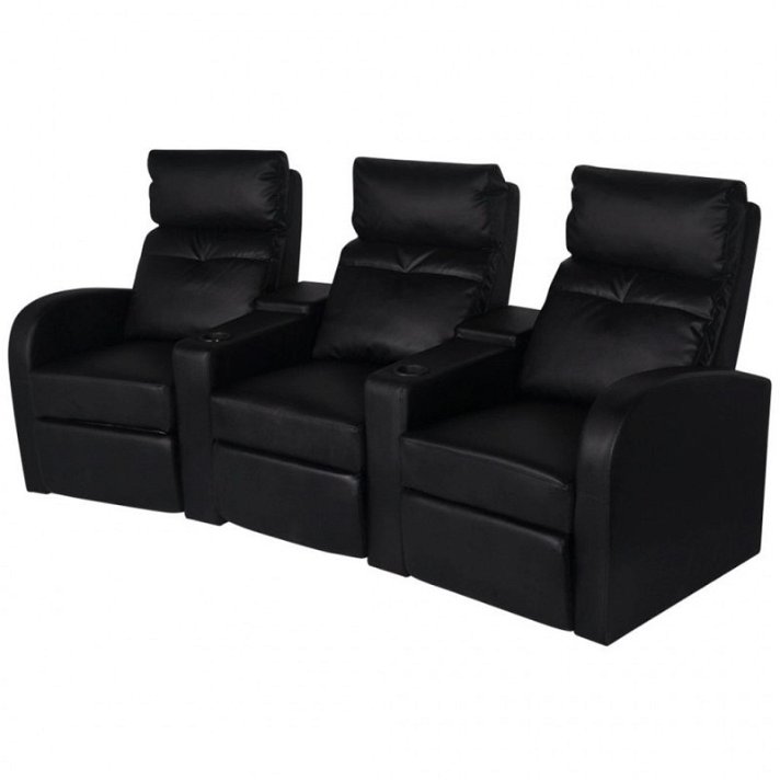 Sofá de 3 plazas reclinable con LED estructura de madera y tapizado de cuero artificial negro Vida XL