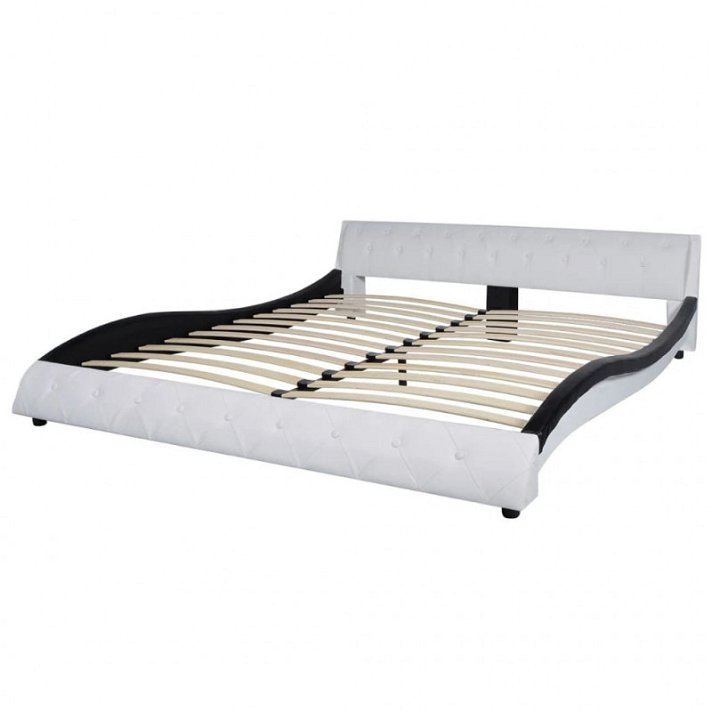 Estructura de cama 190x56x226cm acero y madera contrachapada cuero sintético blanco y negro Vida XL