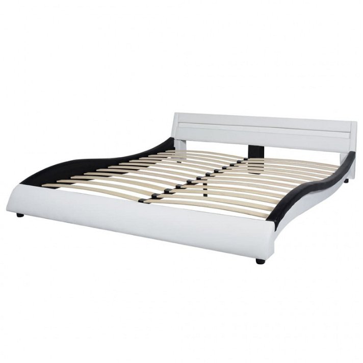 Estructua de cama de MDF tapizado en blanco y negro con luces LED para colchones hasta 180x200 cm Vida XL