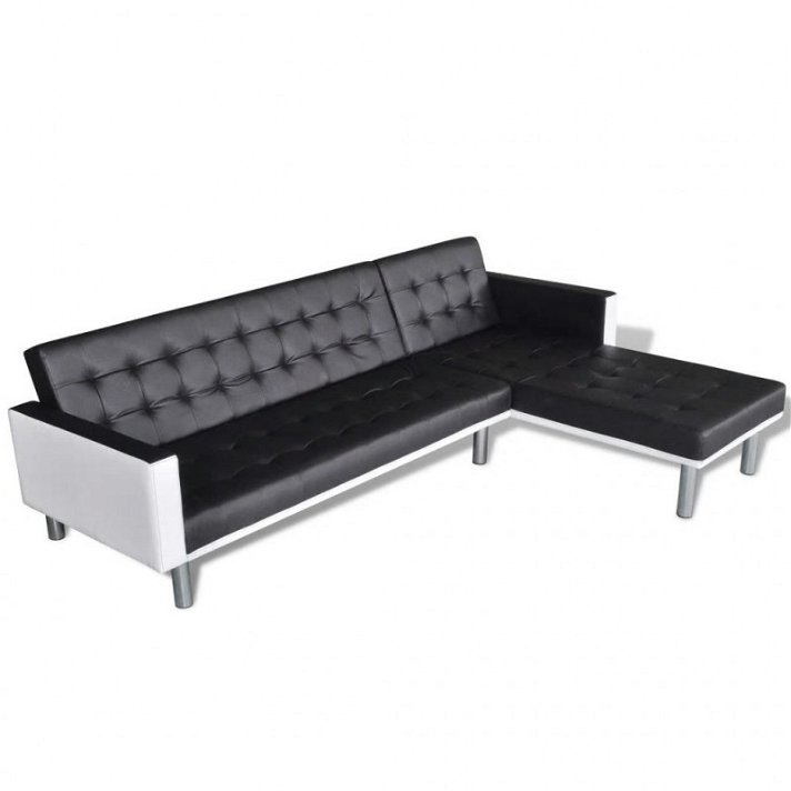 Sofá cama con reposapiés de madera tapizado en cuero sintético negro de 218 cm Vida XL