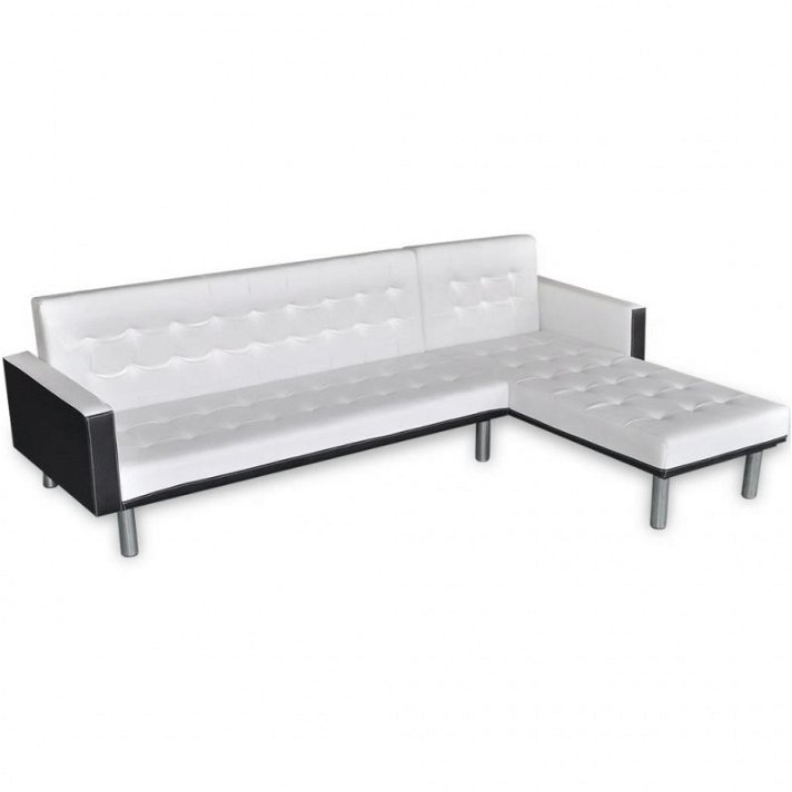 Sofá-cama de madeira com apoio para os pés estofado em couro falso branco 218 cm Vida XL