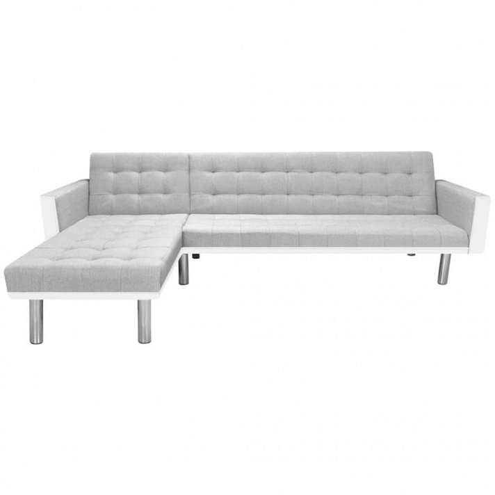 Sofá cama esquinero 218x155x69cm estructura de madera y tapizado blanco y gris Vida XL