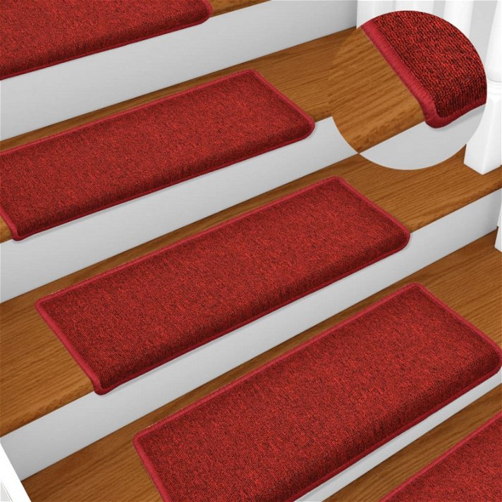 Alfombrillas de escalera rectangulares adhesivas anti-resbalo por 15 unidades de 65 x 21 cm color rojo Vida XL