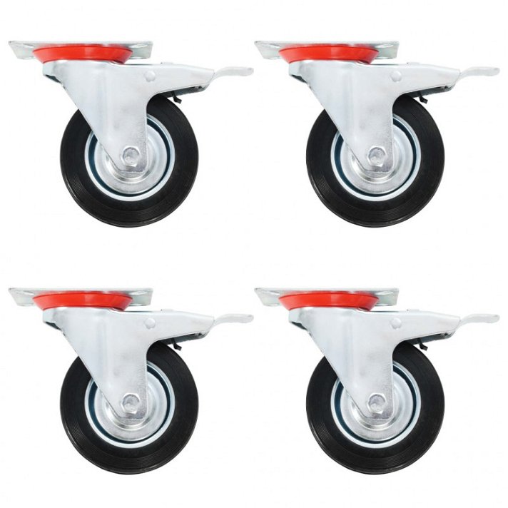 Conjunto de ruedas giratorias con frenos dobles de goma y hierro zincado 100 mm color negro Vida XL