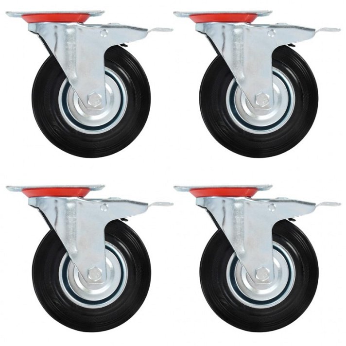 Set di ruote girevoli in ferro e gomma con doppio freno 125 mm colore grigio Vida XL