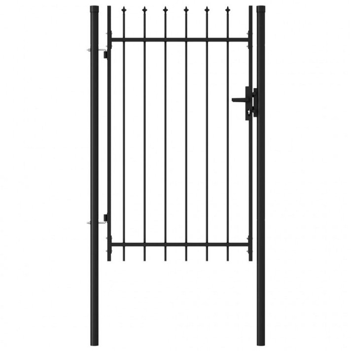 Cancela de valla con una puerta de acero reforzado con revestimiento en polvo color negra 100x200 cm Vida XL