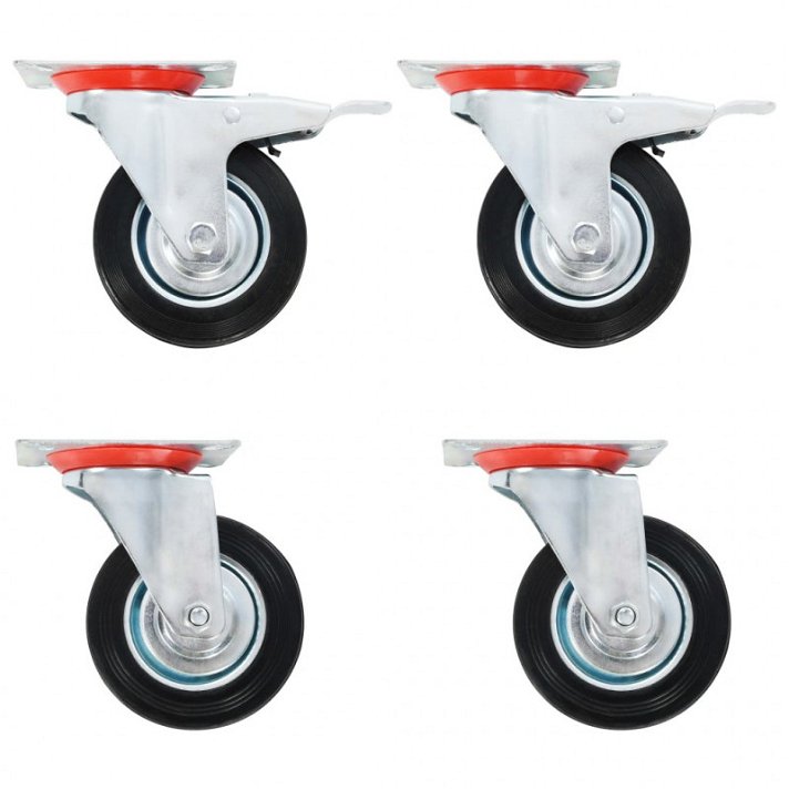 Conjunto de 2 ruedas giratorias y 2 ruedas giratorias con frenos de 10 cm color negro de goma Vida XL