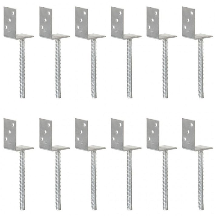 Pack de 12 unidades de anclajes de valla hechas en acero galvanizado de color plateado 8x30x6 cm Vida XL