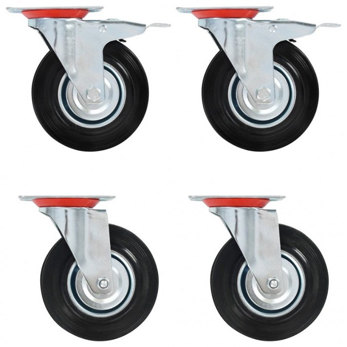 Conjunto de 2 ruedas giratorias y 2 ruedas giratorias con frenos color negro de goma Vida XL