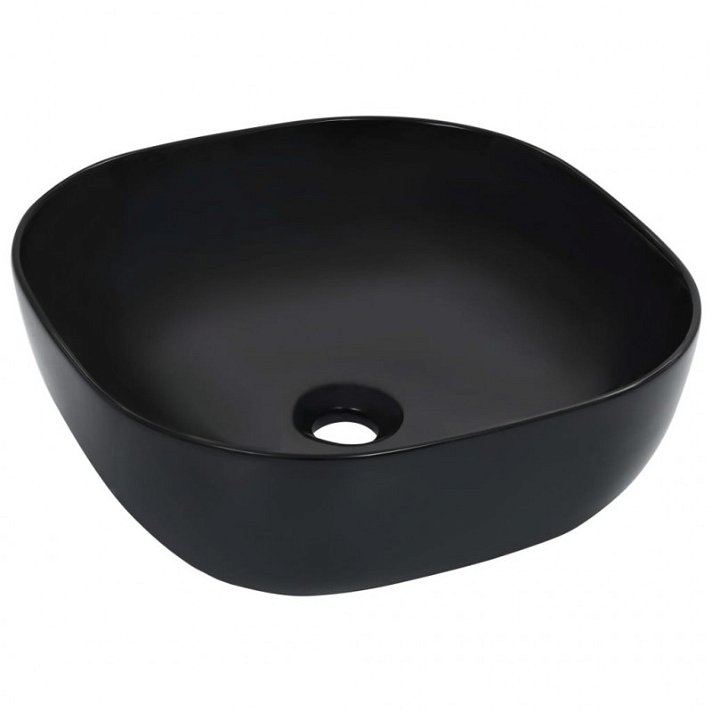 Lavabo de cerámica cuadrado negro Vida XL