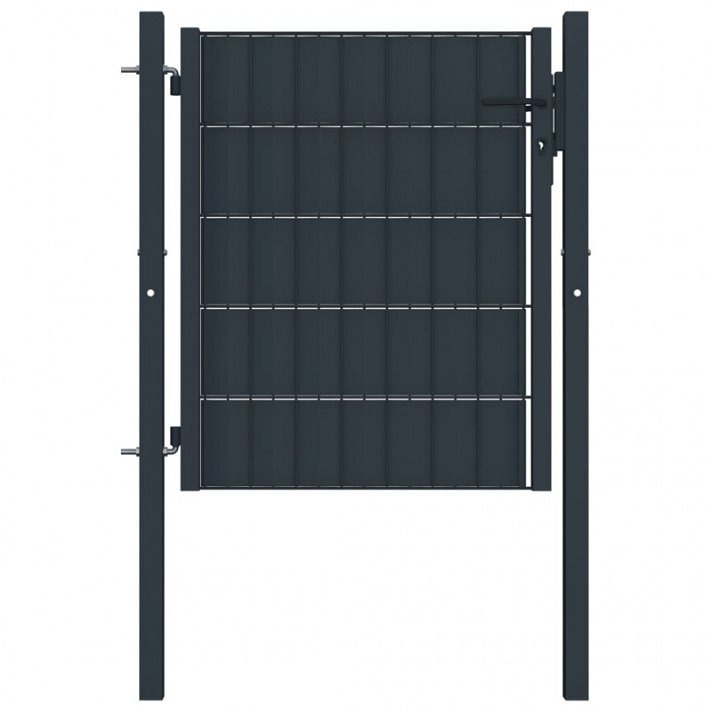 Puerta de valla fabricada en acero y policloruro de vinilo de color gris Vida XL