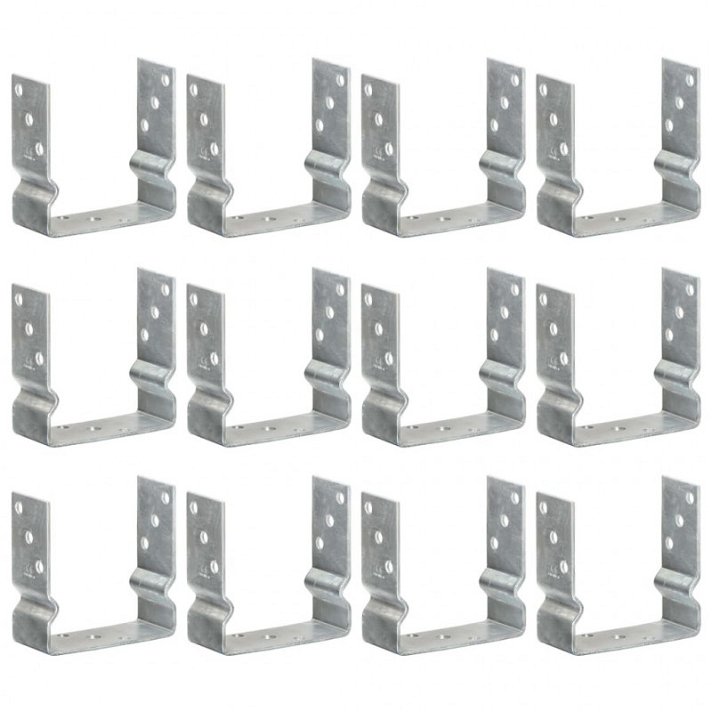 Pack de 12 unidades de anclajes de valla hechas en acero galvanizado de color plateado 14x15x6 cm Vida XL
