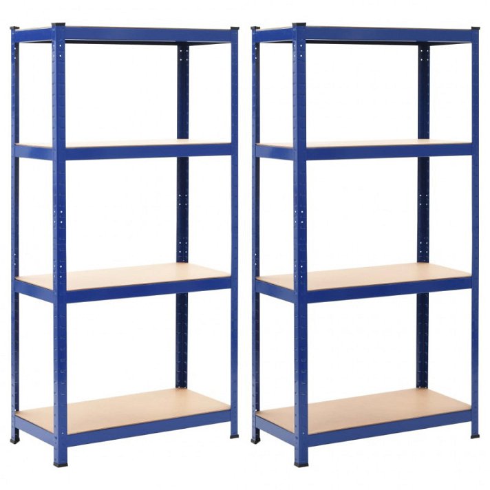 Pack de estanterías 80x160x40cm con 4 niveles acero galvanizado azul y MDF Vida XL