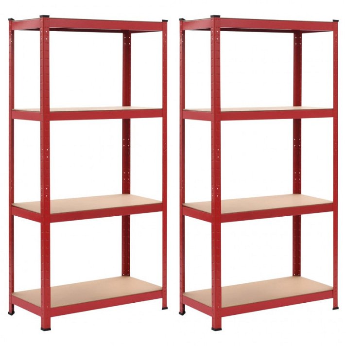 Pack de estanterías de acero galvanizado y MDF de 80x160x40 cm rojo y madera Vida XL