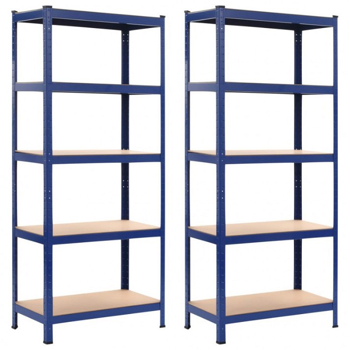 Pack de estanterías de acero galvanizado y MDF de 80x180x40 cm azul y madera Vida XL