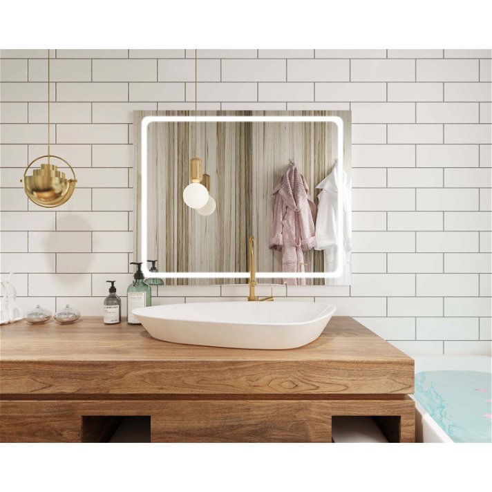 Espelho para casa de banho com luz incorporada em várias medidas com moldura com acabamento em preto Hazel XL BathDecor