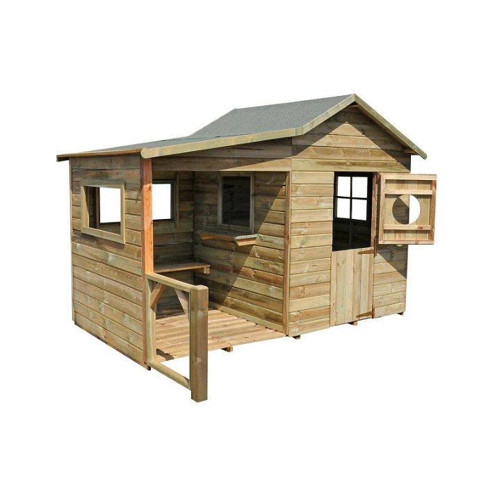 Caseta infantil con banco y diseño espacioso fabricada de madera de pino Hacienda Soulet