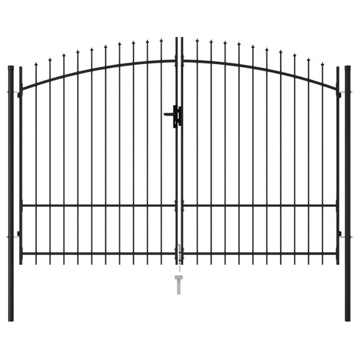 Cancela de valla con puntas de acero con revestimiento en polvo de color negro 300x175 cm VidaXL