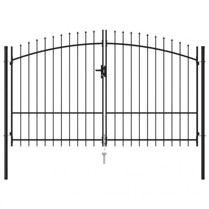 Cancela de valla doble puerta con puntas de acero con revestimiento en polvo negro 3x2 m Vida XL