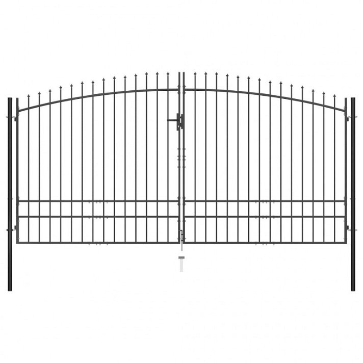 Cancela de valla de doble puerta 400x248cm con puntas de lanza acero revestido negro Vida XL