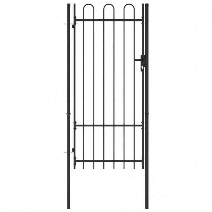 Cancela de valla con una puerta y arcos de acero de color negro y de 1x2 m Vida XL