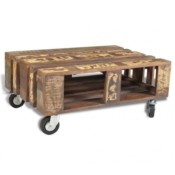 Tavolino basso in legno riciclato con cuscinetti Vida XL