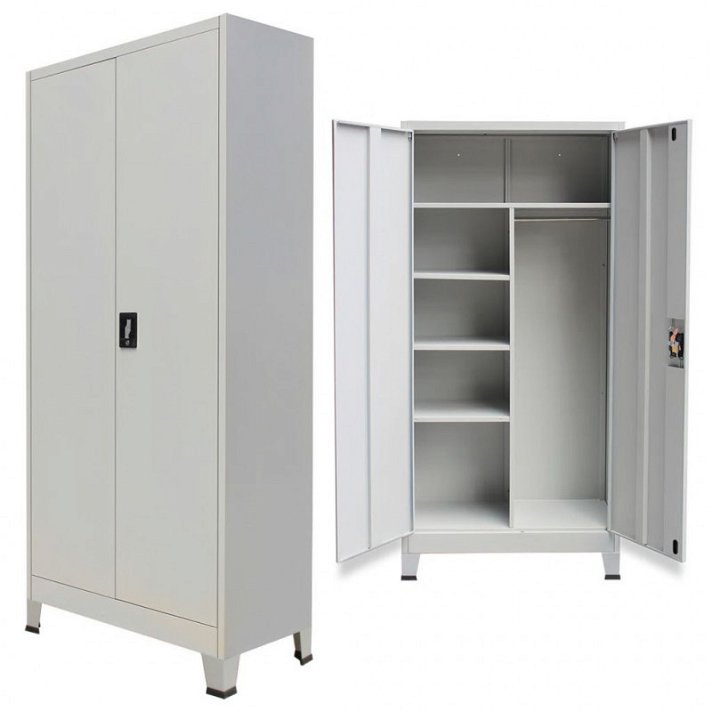 Armário para armazenamento com duas portas de aço cinzento Vida XL