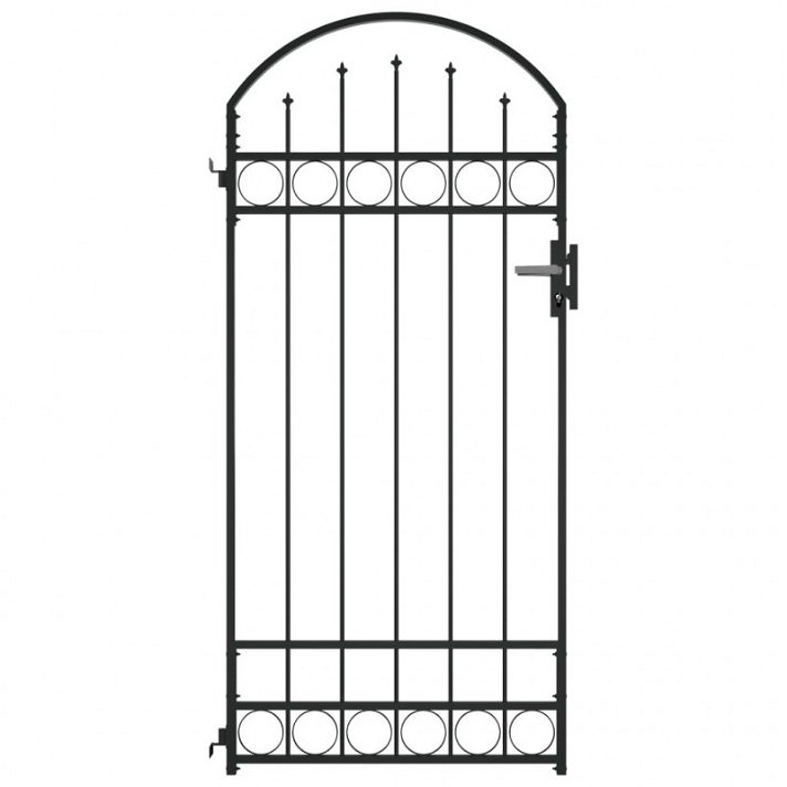 Puerta de jardín con arco fabricada en acero de color negro y de 89x200 cm Vida XL