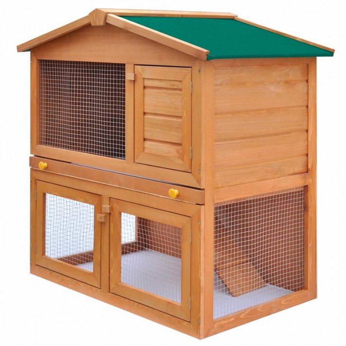 Casa para coelhos fabricada em madeira e malha de ferro com acabamento de cor castanho e verde da marca VidaXL
