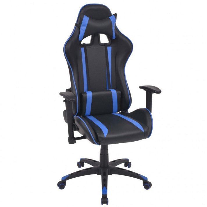 Silla de escritorio reclinable con ruedas tapizada lisa en cuero artificial azul y negro Racing Vida XL
