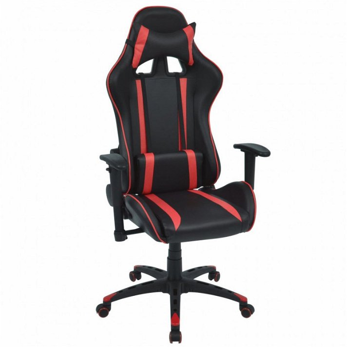 Cadeira de secretária reclinável com rodízios estofados em pele vermelha e preta falsa Racing Vida XL