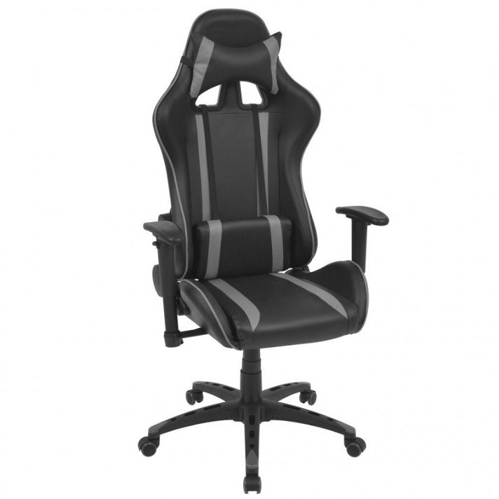 Cadeira de secretária reclinável com rodízios estofados em pele cinzenta e preta falsa Racing Vida XL