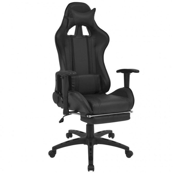 Silla de escritorio reclinable con reposapiés y ruedas tapizada lisa en cuero artificial negro Racing Vida XL