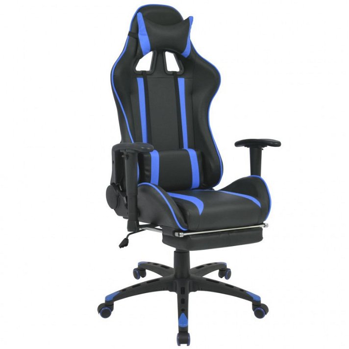 Chaise de bureau inclinable avec repose-pieds et roulettes, recouverte de similicuir bleu et noir Racing Vida XL