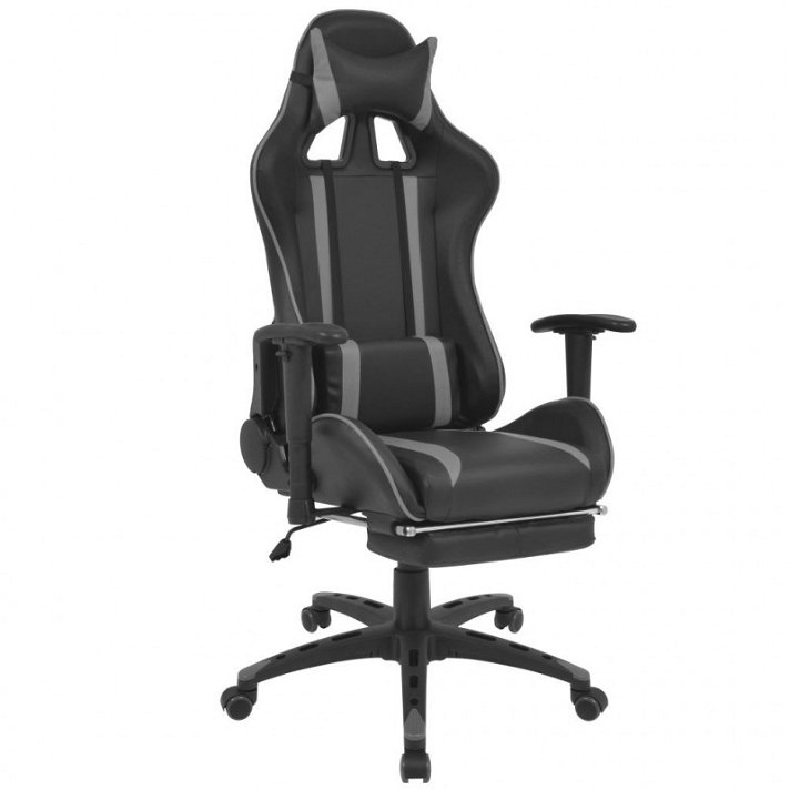 Silla de escritorio reclinable con reposapiés y ruedas tapizada lisa en cuero artificial gris y negro Racing Vida XL