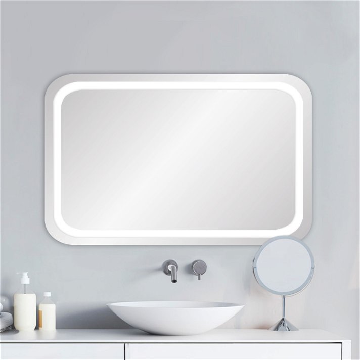 Espejo de puntas redondeadas para baño con luz en varias medidas y marco negro Coconut XL BathDecor