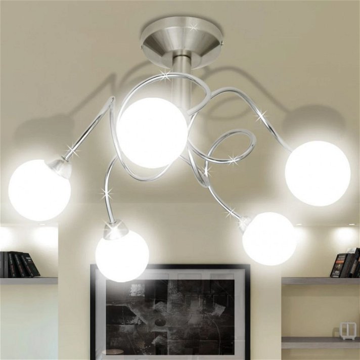 Lámpara de techo con cinco focos redondos de vidrio blanco G9 Vida XL