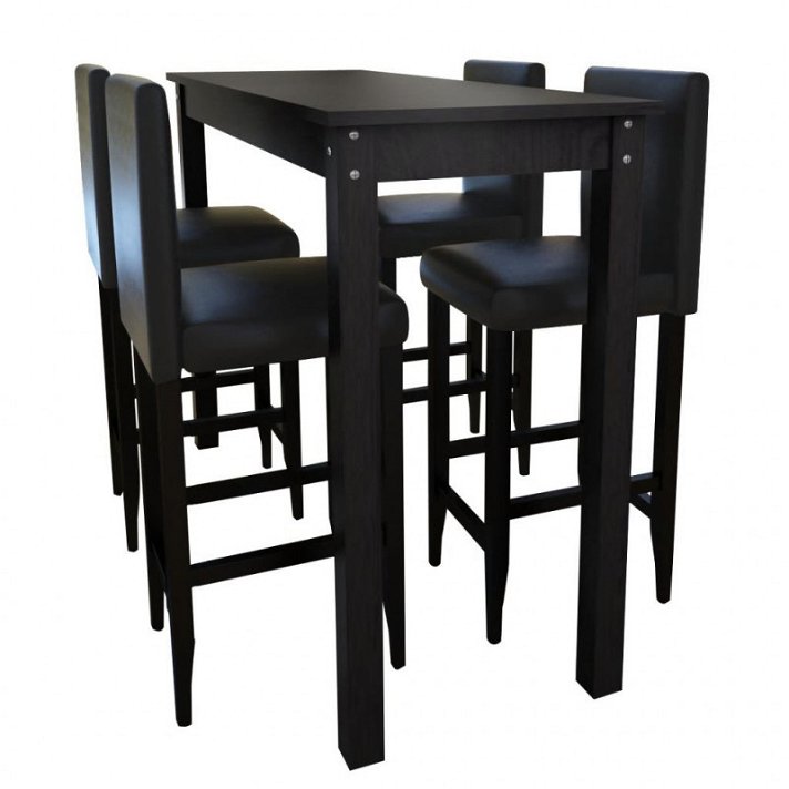 Mesa alta de cozinha com 4 cadeiras de barra cor preta Vida XL