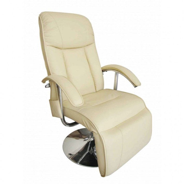 Cadeira de massagem em creme branco 68 cm feita de couro e aço cromado Vida XL