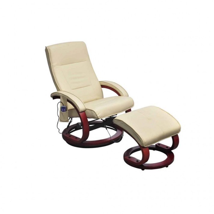 Cadeira de massagem de 66 cm de creme branco feita de couro falso com apoio para os pés Vida XL