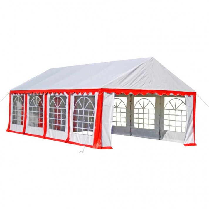 Tenda per celebrazioni professionale in ferro e PVC con finitura in bianco e rosso Vida XL