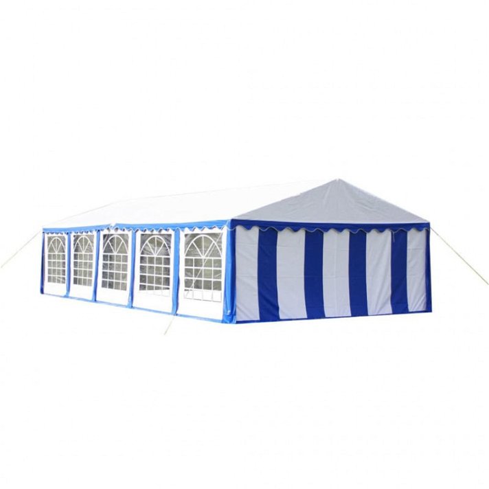 Tente de fête professionnelle 10x5 m en fer et PVC avec finition blanche et bleue Vida XL