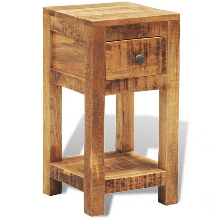 Mesa auxiliar com uma gaveta e uma estante de 30 cm fabricada em madeira maciça de mangueira VidaXL