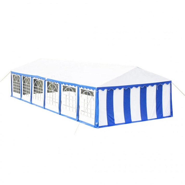 Tente de fête professionnelle 12x6 m en fer et PVC avec finition blanche et bleue Vida XL