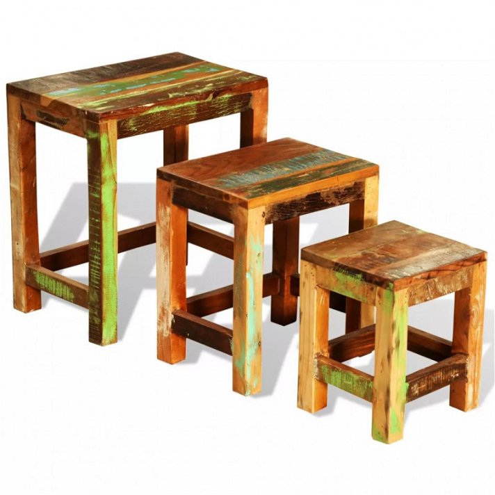 Conjunto de 3 mesas empilháveis vintage de madeira maciça reciclada Vida XL
