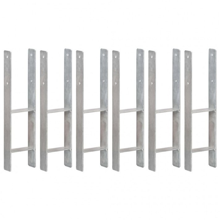Pack de 6 unidades de anclajes de valla hechas en acero galvanizado de color plateado 14x60x6 cm Vida XL