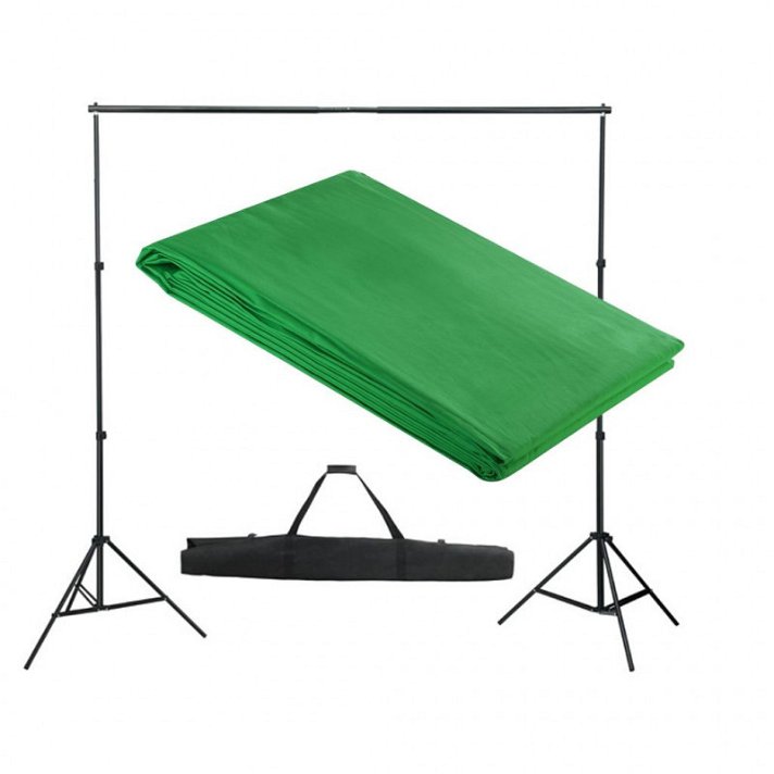 Soporte de aluminio con telón de fondo de algodón verde de 300x300 cm para fotografía Vida XL