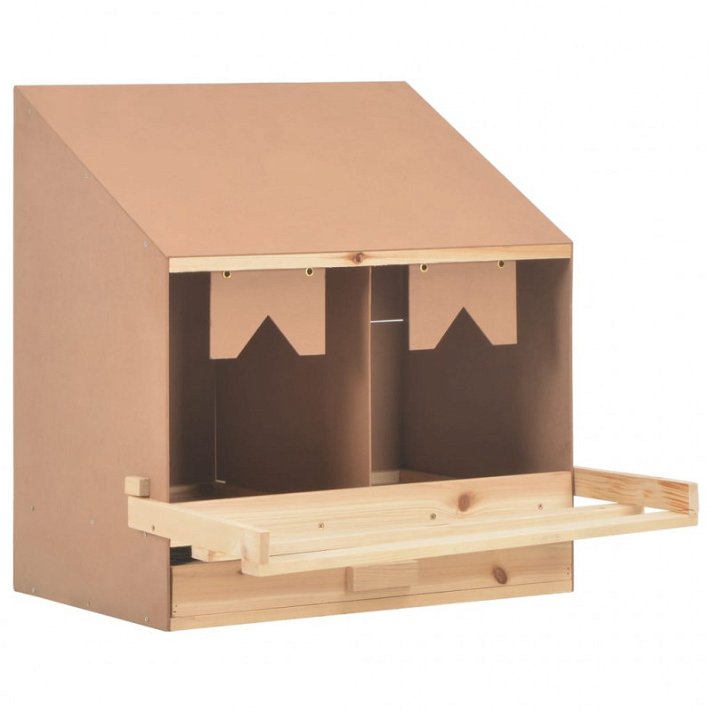 Caixa de cama grande de galinha com dois compartimentos de 63 cm castanho e madeira natural Vida XL