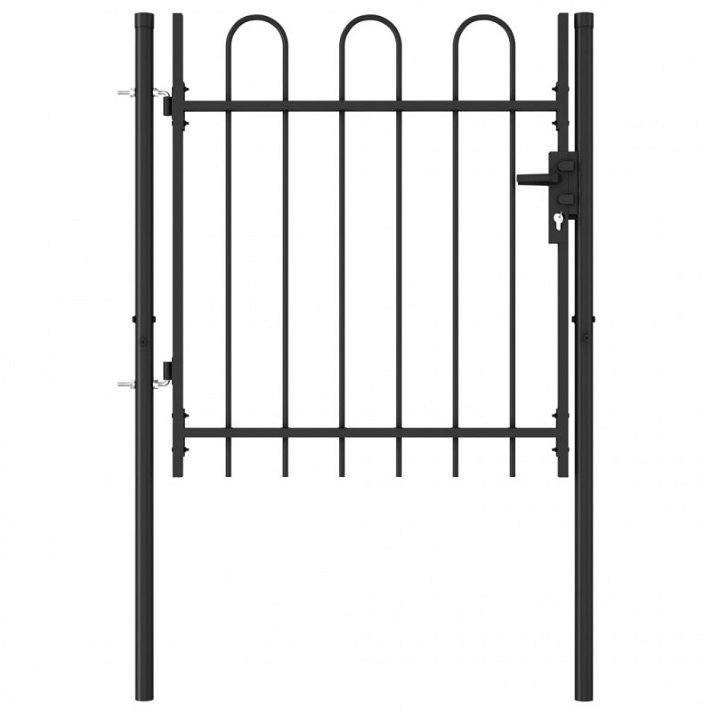 Cancela de valla con una puerta de acero reforzado con revestimiento en polvo color negro de 1x1 m Vida XL