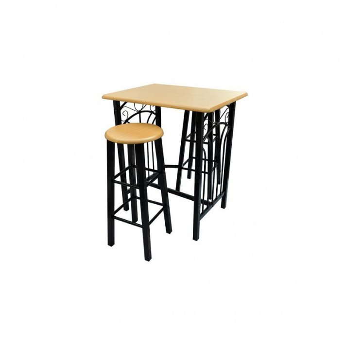 Ensemble d'intérieur composé d'une table et de 2 chaises en bois et acier finition noire Vida XL